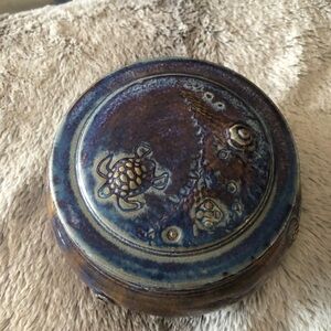 Handcrafted Blue and Brown Ceramic Turtle Art Piece